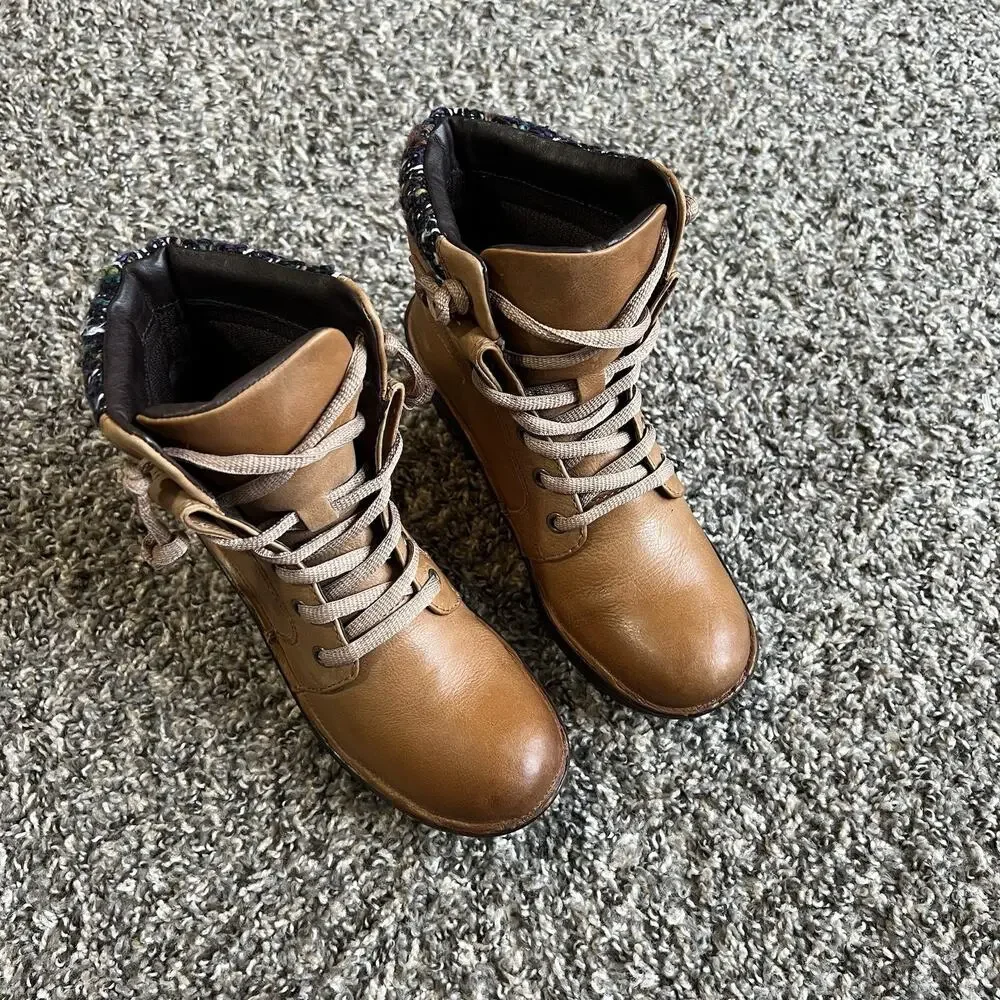 Bionica Boots Womens 6 M Romulus Lace Up Foldover Ankle Camel Brown Leather